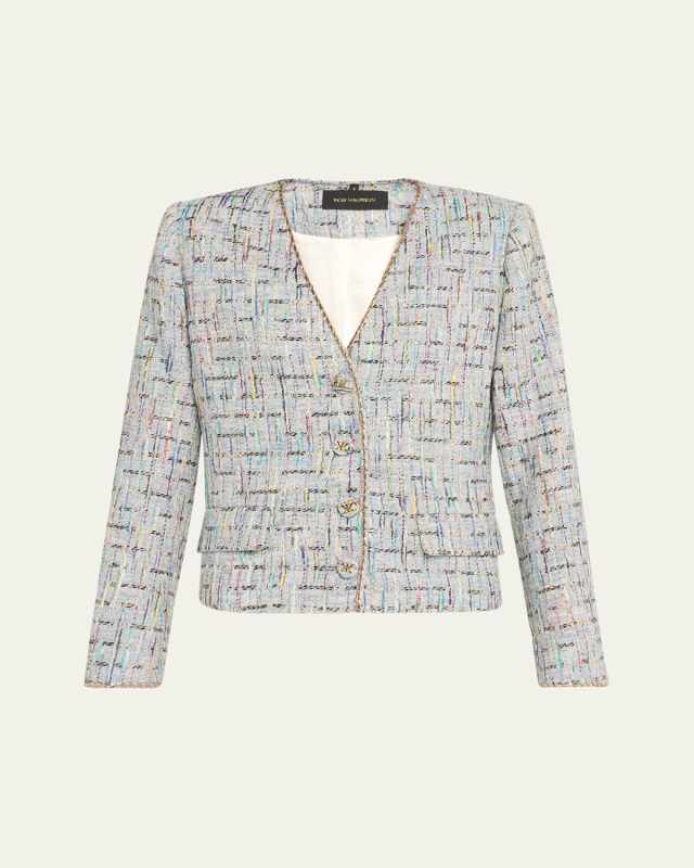 Lily Metallic-Trim Tweed Jacket